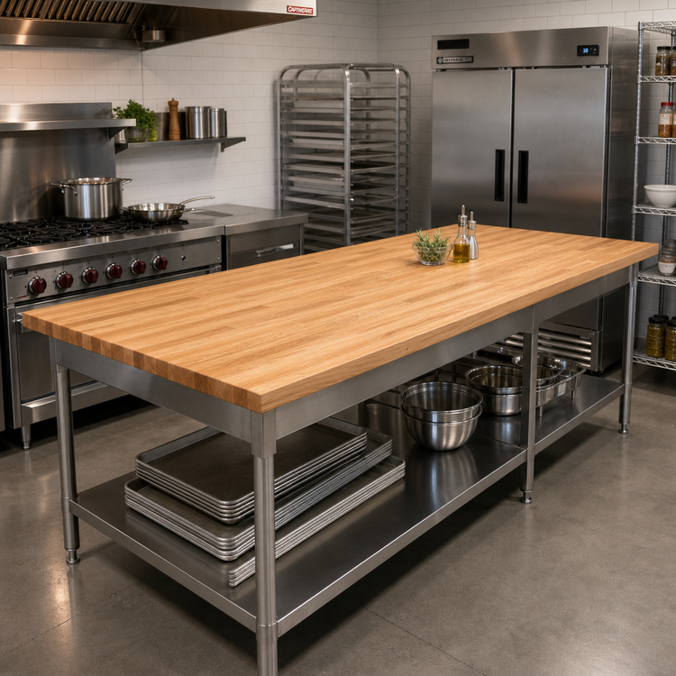 Product image #2 for John Boos Appalachian Red Oak Blended Edge Grain Island Countertop, 108 x 36 x 1-1/2 Inch, Penetrating Oil Finish