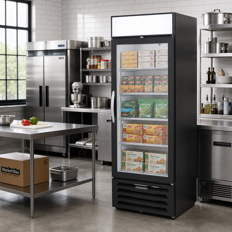 Product image #2 for MarketMax 23.32 Cu. Ft. Single-Section Reach-In Glass Door Freezer Merchandiser, Hinged, Bottom-Mount, Black