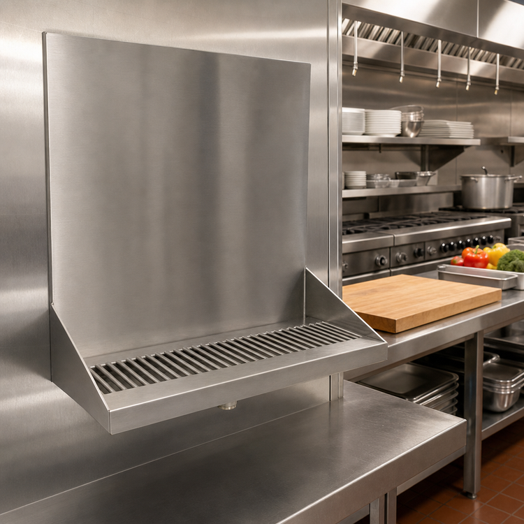 Product image #2 for 16-Inch Wall-Mounted Stainless Steel Drip Tray Trough with Louvered Screen and 1/2-Inch NPT Drain