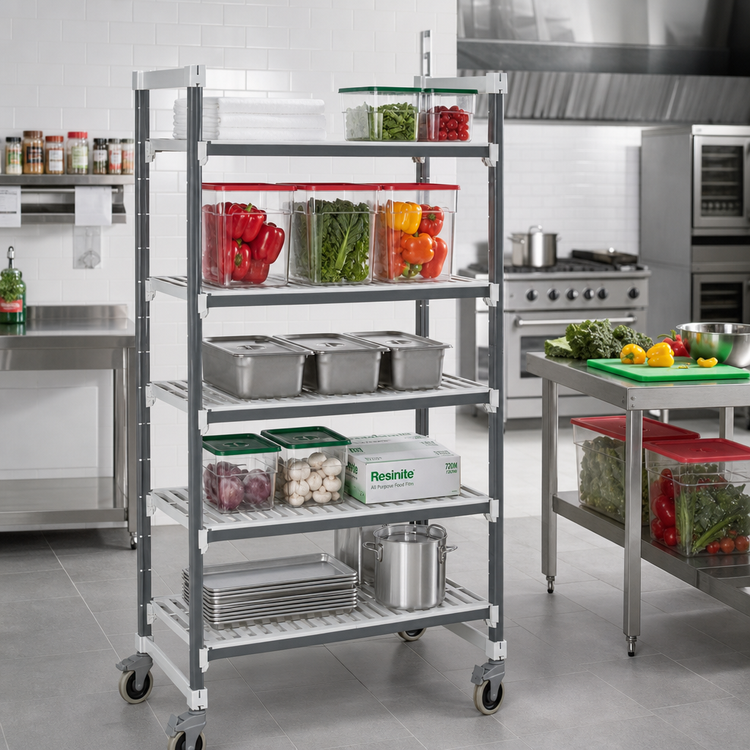 Product image #2 for Cambro Camshelving Elements XTRA 5-Tier Vented Mobile Starter Unit, 21 x 54 x 78-1/4 Inches, Speckled Gray
