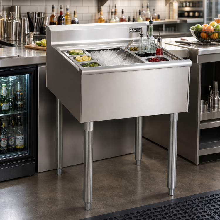 Product image #2 for Eagle 1800 Series 24"W x 20"D Underbar Cocktail Unit with 16" Deep Insulated Ice Bin and 7-Circuit Cold Plate