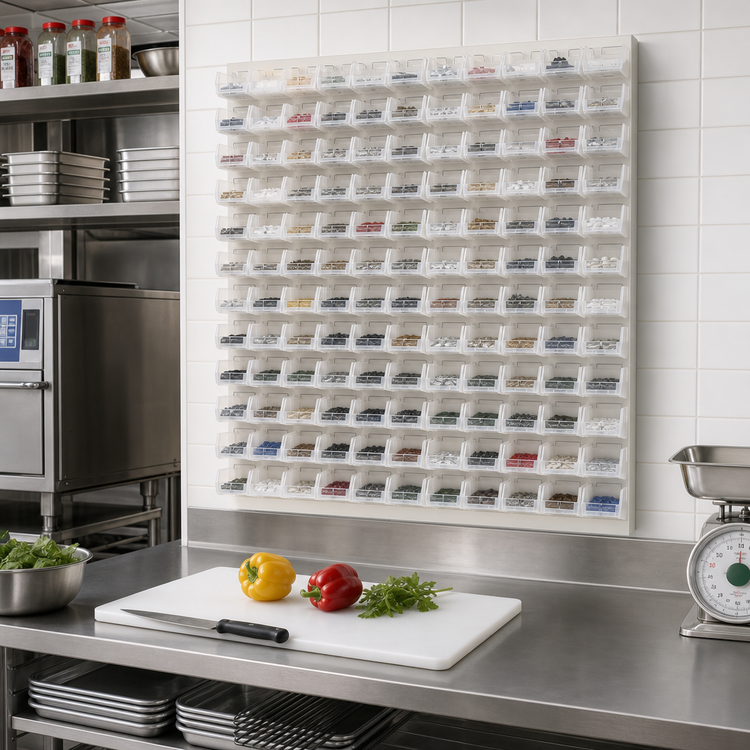 Product image #2 for Quantum 48-Inch x 8-Inch x 61-Inch Wall-Mounted Louvered Panel Starter Unit with 165 Clear Bins