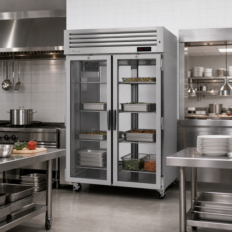 Product image #2 for Turbo Air PRO Series Two-Section Pass-Thru Heated Holding Cabinet with Full-Length Glass Doors, 48.7 Cu. Ft.