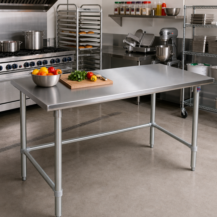 Product image #2 for John Boos Stallion 72-Inch x 36-Inch 16-Gauge Stainless Steel Flat Top Work Table with Safety Edge and Galvanized Base