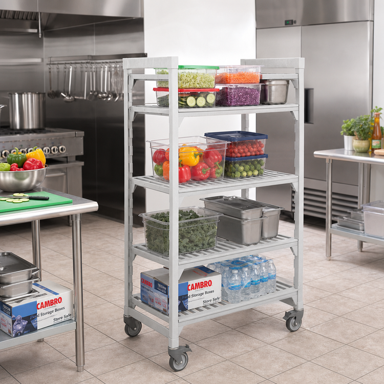 Product image #3 for Cambro Camshelving Premium 4-Tier Vented Mobile Starter Unit, 21-Inch Deep x 48-Inch Long x 67-1/4-Inch High, Speckled Gray