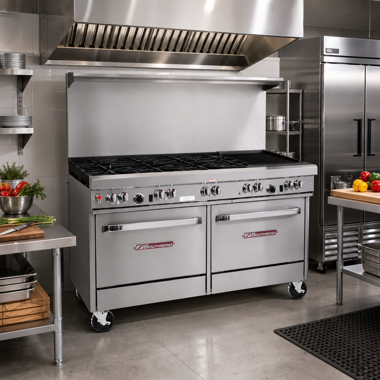 Product image #2 for Southbend Ultimate 60-Inch Commercial Gas Restaurant Range with 6 Star/Sauté Burners, 24-Inch Charbroiler, Standard Oven, and Convection Oven