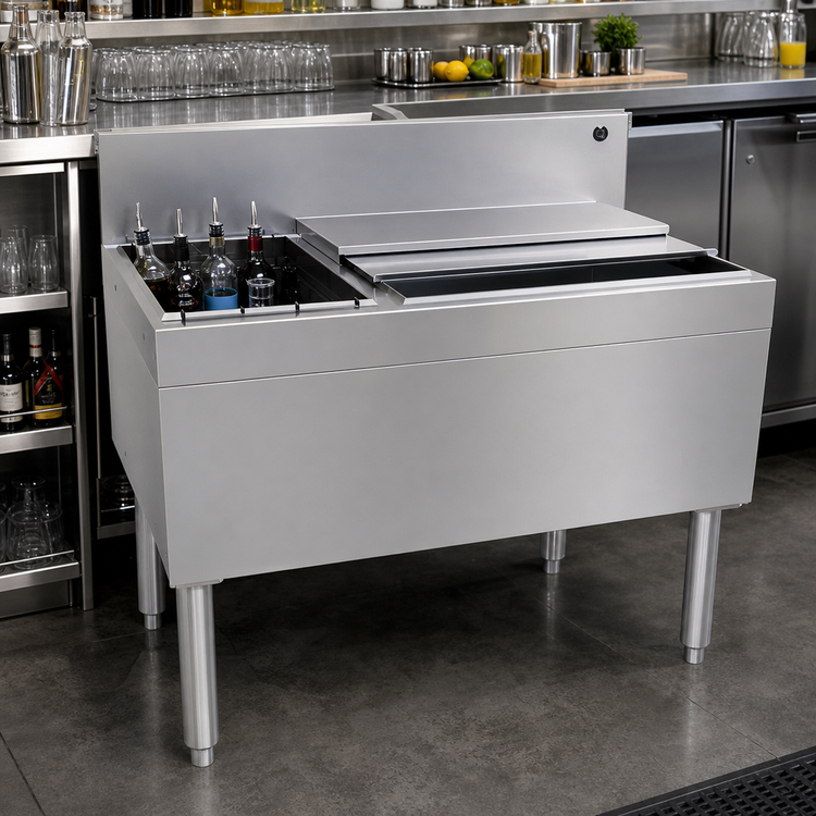 Product image #2 for Glastender Underbar Combo Ice Bin/Cocktail Unit, 36 Inch Wide x 24 Inch Deep, Left Bottle Well, 10-Circuit Cold Plate