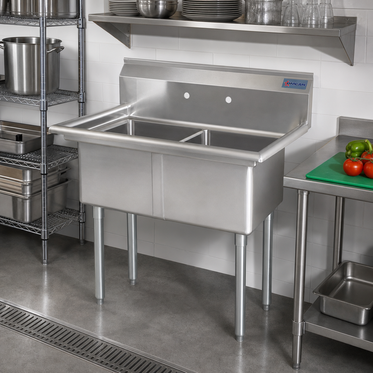 Product image #2 for Omcan 53-Inch Wide 2-Compartment Pot Sink with 24 x 24 x 14-Inch Bowls, 18-Gauge 304 Stainless Steel