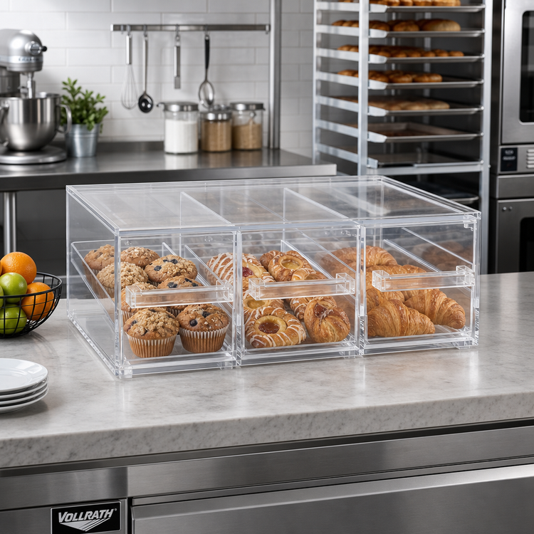 Product image #2 for Vollrath SBB33 Cubic Modular Full-Size Acrylic Countertop Pastry Display Case with 3 Drawers