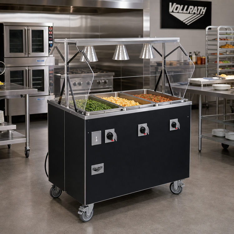 Product image #2 for Vollrath 2-Series Affordable Portable Deluxe 4-Well Electric Mobile Hot Food Station with Buffet-Style Breath Guard