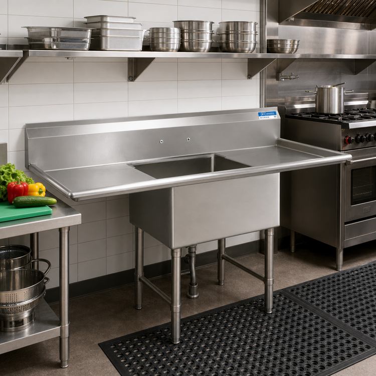 Product image #2 for BK Resources One-Compartment Double Drainboard Stainless Steel Sink with 24-Inch x 24-Inch x 14-Inch Bowl and 24-Inch Drainboards