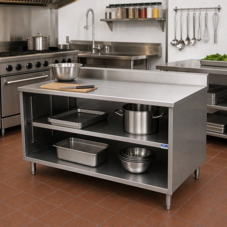 Product image #2 for BK Resources Stainless Steel Chef Table with Open Front Cabinet Base and 5-Inch Riser, 48 x 24 x 39-3/4 Inches