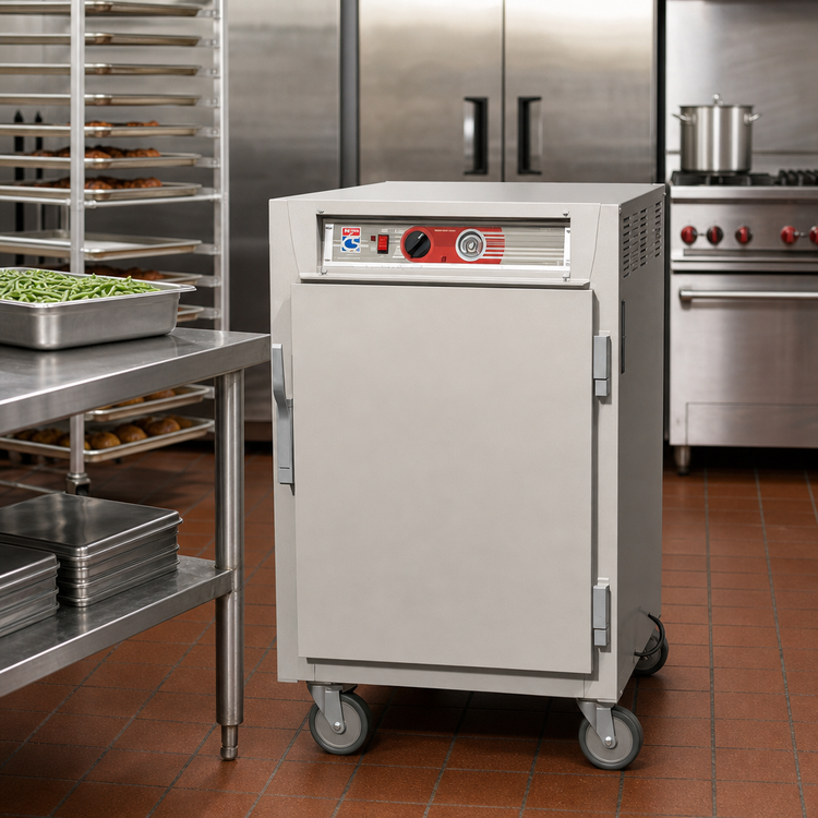 Product image #2 for Metro C5 6 Series Mobile Half-Height Pass-Thru Heated Holding Cabinet with Solid Doors, 17-Pan Capacity, 120V