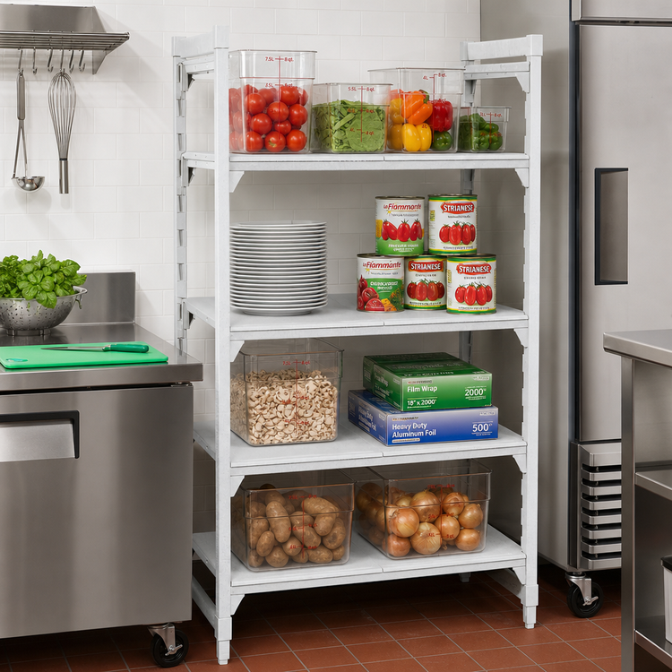 Product image #3 for Cambro Camshelving Premium 4-Shelf Solid Stationary Starter Unit, 24" Deep x 48" Wide x 84" High, Speckled Gray