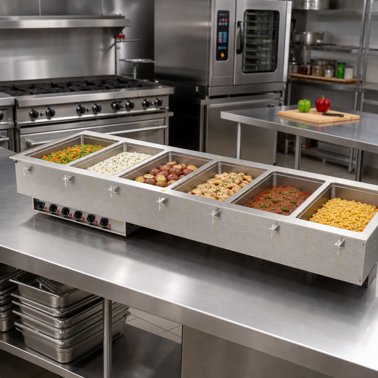 Product image #2 for 6-Well Drop-In Electric Hot Food Well, 12" x 20" Pan Capacity, Thermostatic, Wet Operation, 240V