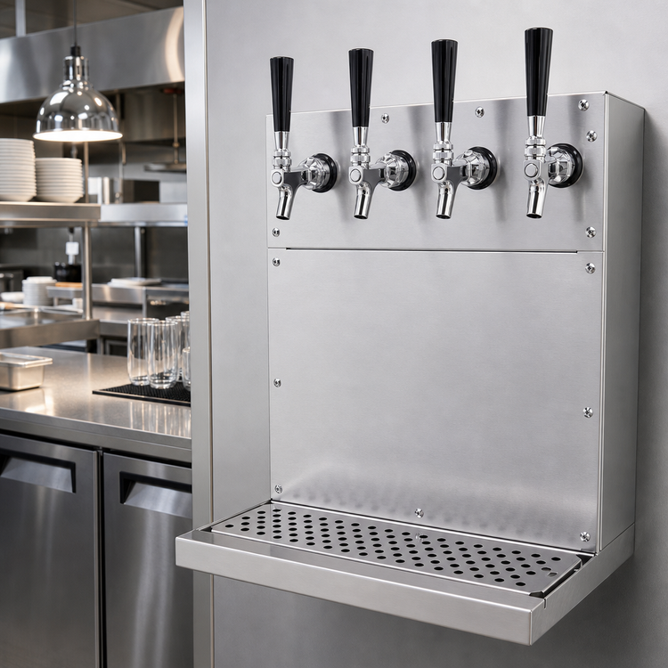 Product image #2 for Glastender 4-Faucet Wall-Mount Air-Cooled Draft Dispensing Tower, Stainless Steel