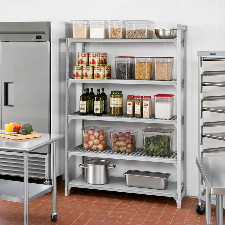 Product image #3 for Cambro Camshelving Premium 5-Shelf Vented and Solid Stationary Add-On Unit, 21" x 60" x 84", Speckled Gray