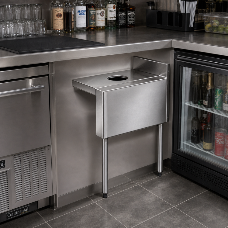 Product image #2 for CHOICE 15-Inch Stainless Steel Underbar Dry Waste Chute with Removable Top and Right-Side Legs