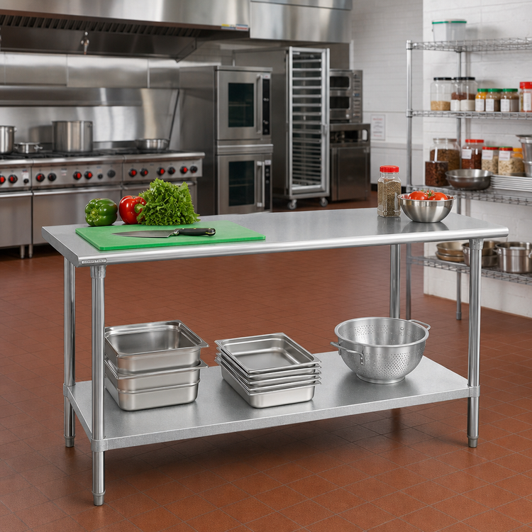 Product image #2 for Advance Tabco 72" x 24" 14-Gauge 304 Stainless Steel Work Table with Galvanized Undershelf and Legs