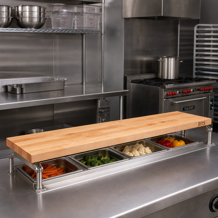 Product image #2 for John Boos 72-Inch x 10-Inch x 1-3/4-Inch Steam Table Cutting Board with Adjustable Stainless Steel Supports