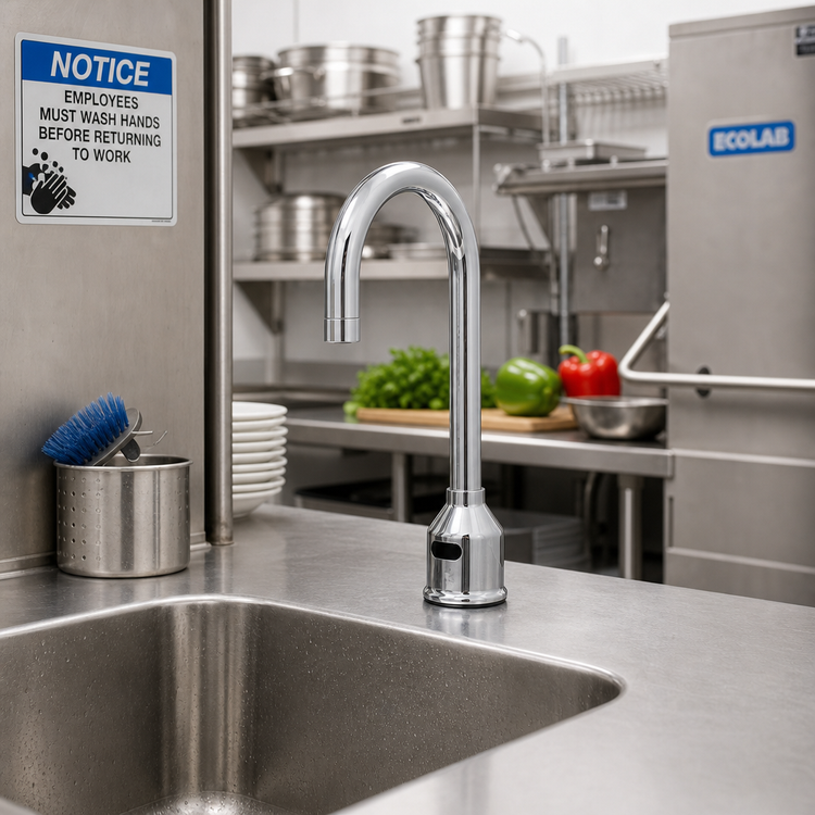 Product image #2 for T&S Brass equip Touchless Electronic Sensor Faucet, Single-Hole Deck Mount, Rigid Gooseneck, 1.5 GPM, Chrome-Plated Brass