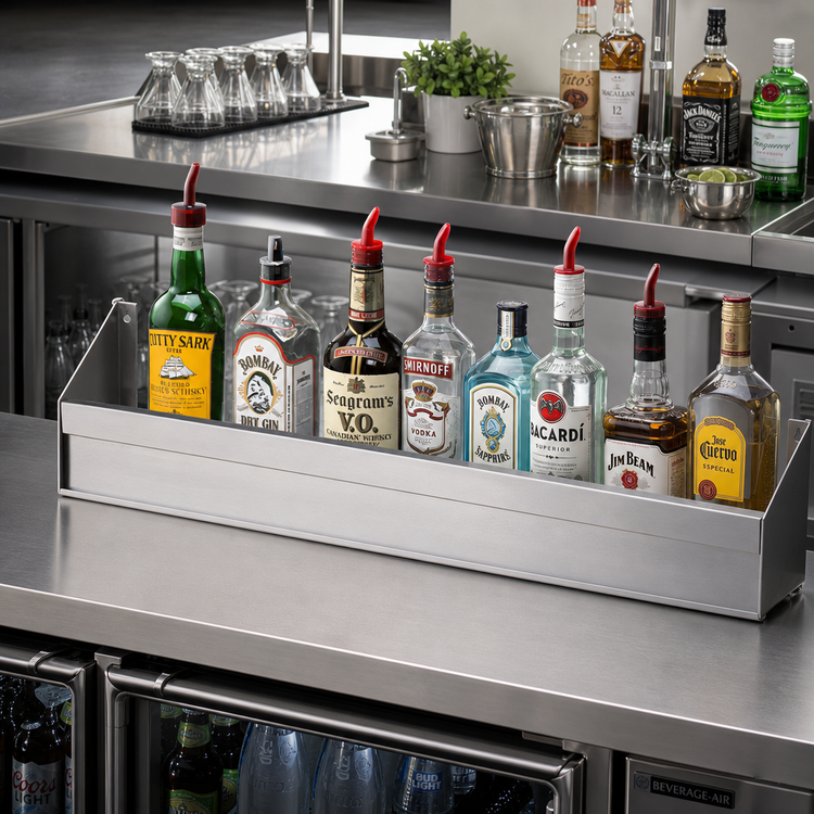 Product image #2 for Advance Tabco Special Value Underbar Basics 36-Inch Single-Tier Stainless Steel Speed Rail, 9-10 Bottle Capacity