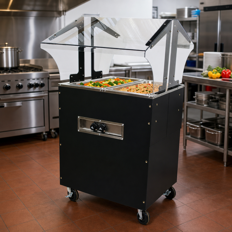 Product image #2 for Portable Electric Open-Well Hot Food Buffet Table with Double-Sided Sneeze Guard, 2 Wells, and Enclosed Base
