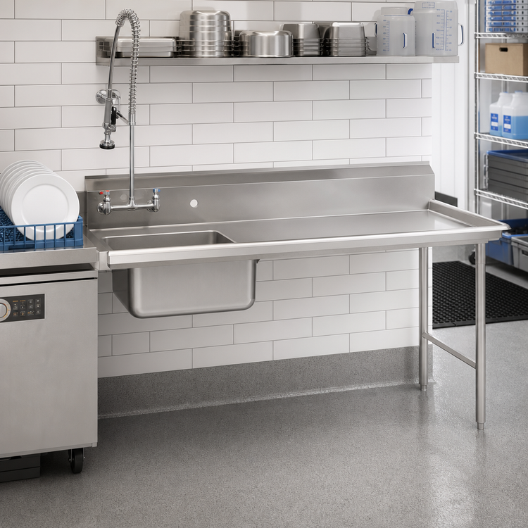 Product image #2 for Advance Tabco 47 Inch Right-Hand Straight Soil Dishtable with Pre-Rinse Sink, 14 Gauge 304 Stainless Steel