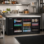 Thumbnail image #2 for Everest Refrigeration EBB90G-SD Three-Section Back Bar Refrigerator, 89.25 in., 28 cu. ft., Glass Sliding Doors, Black Exterior