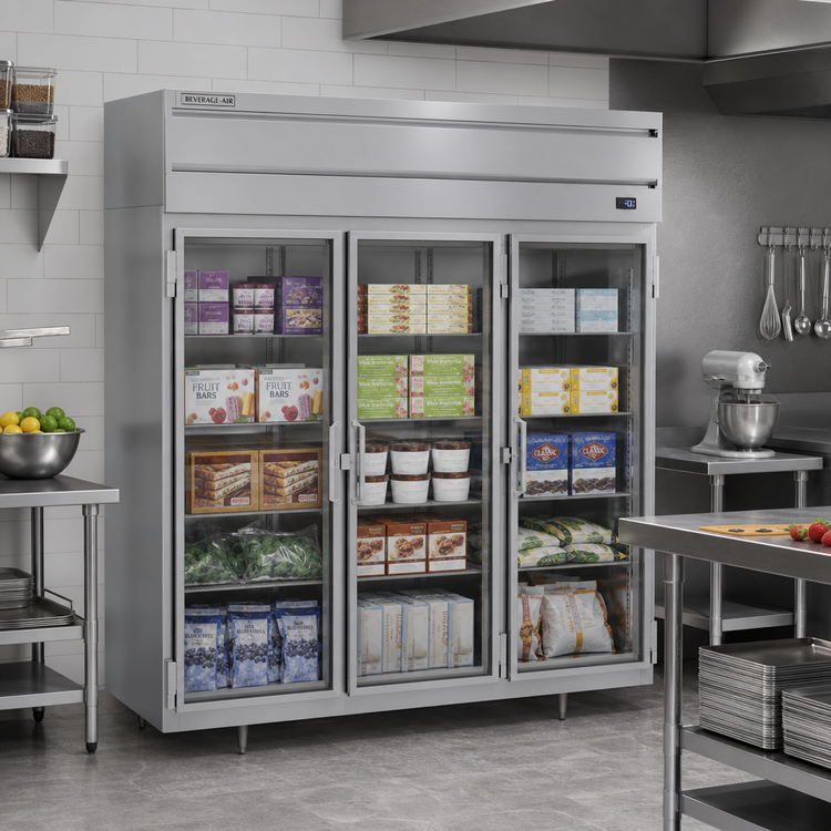 Product image #2 for Beverage-Air P Series Three-Section Glass Door Reach-In Freezer, 68.34 Cu. Ft.