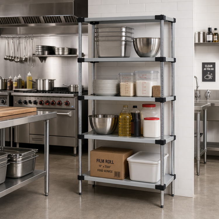 Product image #2 for Quantum 24-Inch x 24-Inch x 86-Inch Solid Shelving Starter Kit with 4 Solid Shelves, 304 Stainless Steel