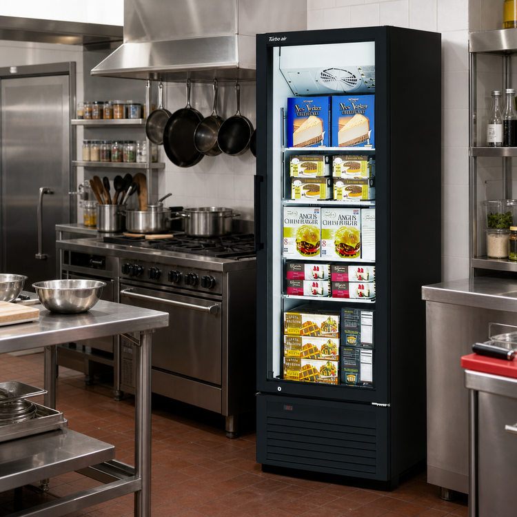 Product image #3 for Turbo Air Super Deluxe 17.9 Cu. Ft. One-Section Glass Door Freezer Merchandiser, Bottom-Mount, Right-Hinged