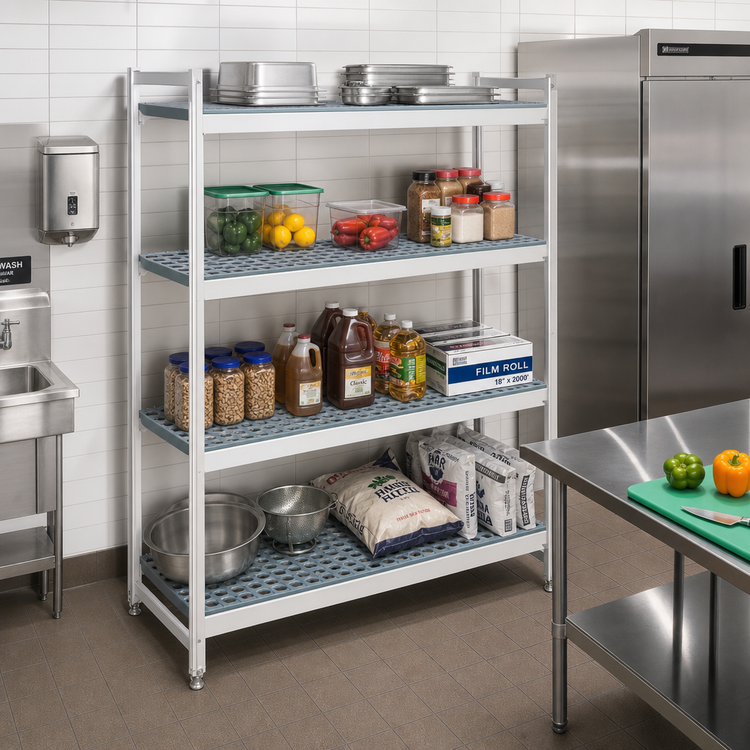 Product image #2 for Fermostock 4-Tier Stationary Starter Shelving Unit with Removable Polymer Inserts, 59"W x 14"D x 83"H