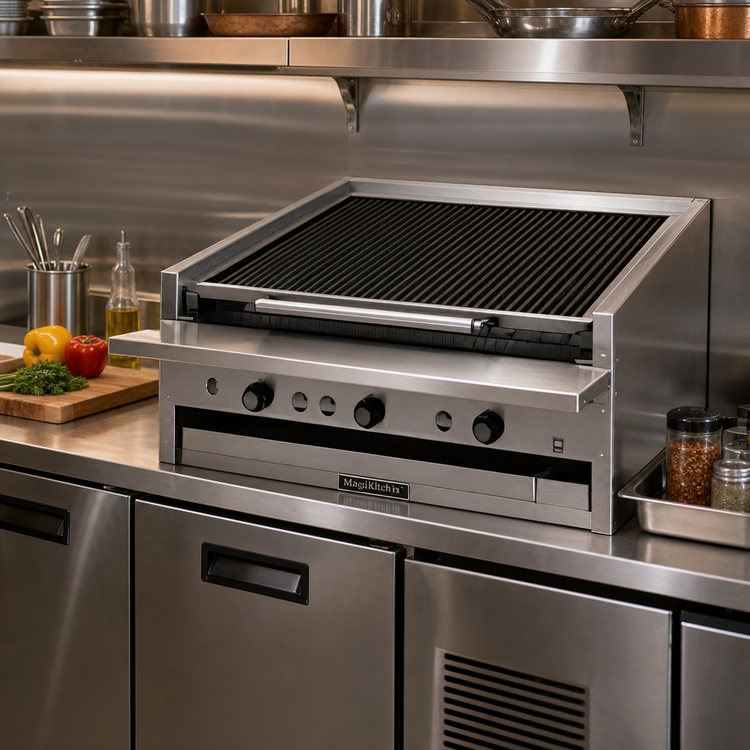 Product image #2 for MagiKitch'n 48-Inch Low Profile Countertop Gas Charbroiler with Ceramic Coal Grate and 6-Inch Service Shelf