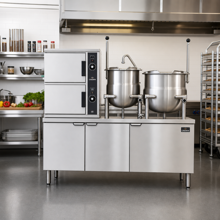 Product image #2 for Crown SCX-10-6-10 Two Compartment Steam Coil Convection Steamer with 6 & 10 Gallon Kettles