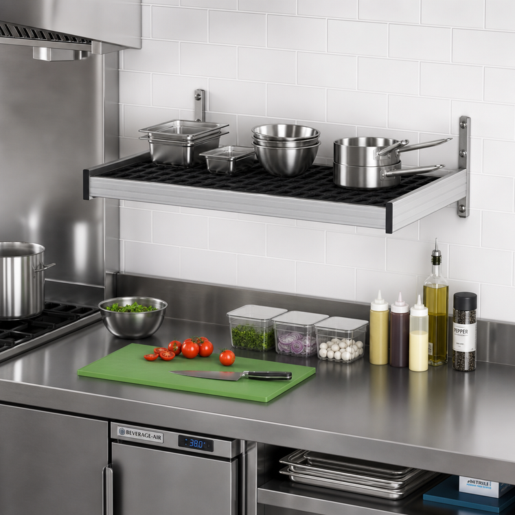 Product image #2 for Fermod One-Level Vented Wall Shelving Unit, 47 Inch W x 18 Inch D, Anodized Aluminum