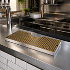 Thumbnail image #2 for Micro Matic USA DP-734DSSPVD 18" x 9" Surface-Mount Stainless Steel Drip Tray Trough with Perforated PVD Brass Screen