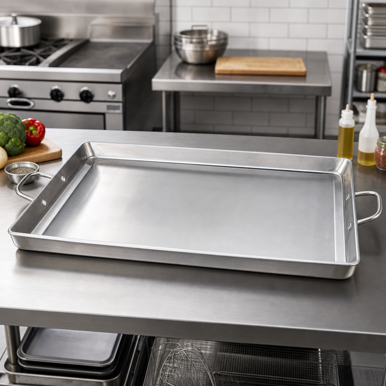 Product image #2 for Large Aluminum Griddle Pan with Heavy-Duty Wire Loop Handle, 23 x 15 x 5mm