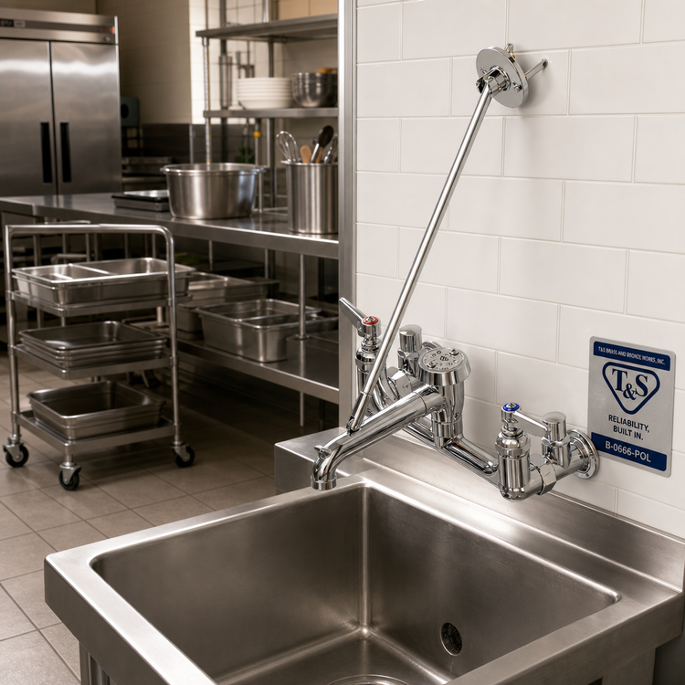 Product image #2 for T&S Brass B-0666-POL 8-Inch Wall-Mount Service Sink Faucet with Vacuum Breaker Nozzle and Integral Stops, Polished Chrome