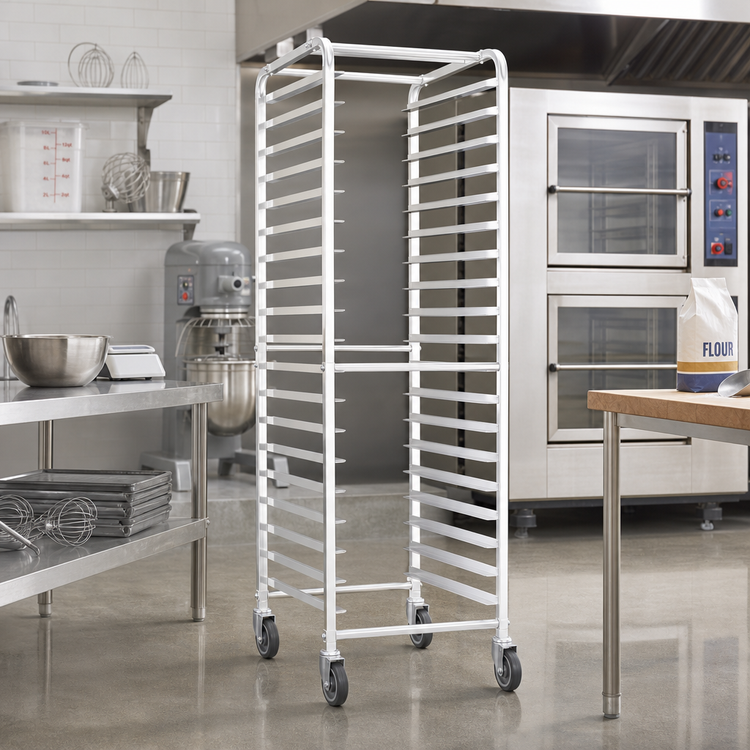 Product image #2 for 20-Tier Round-Top End-Load Aluminum Bun Pan Rack with 5-Inch Swivel Casters