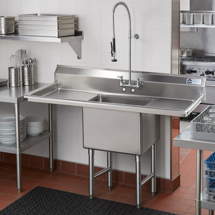 Product image #2 for Advance Tabco 1-Compartment Fabricated Sink with Left and Right Drainboards, 16 x 20 x 14-In Bowl