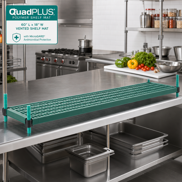 Product image #2 for QuadPLUS 60-Inch x 18-Inch Vented Green Polymer Shelf Mat with MicroGARD Antimicrobial Protection
