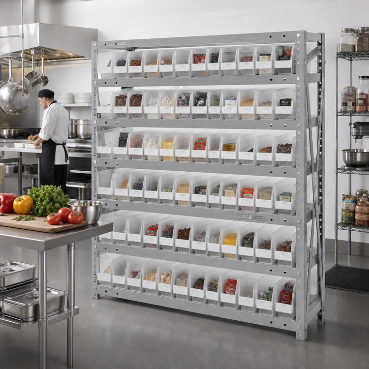 Product image #2 for Quantum Heavy-Duty Stationary Wire Shelving Unit with 72 Clear Bins