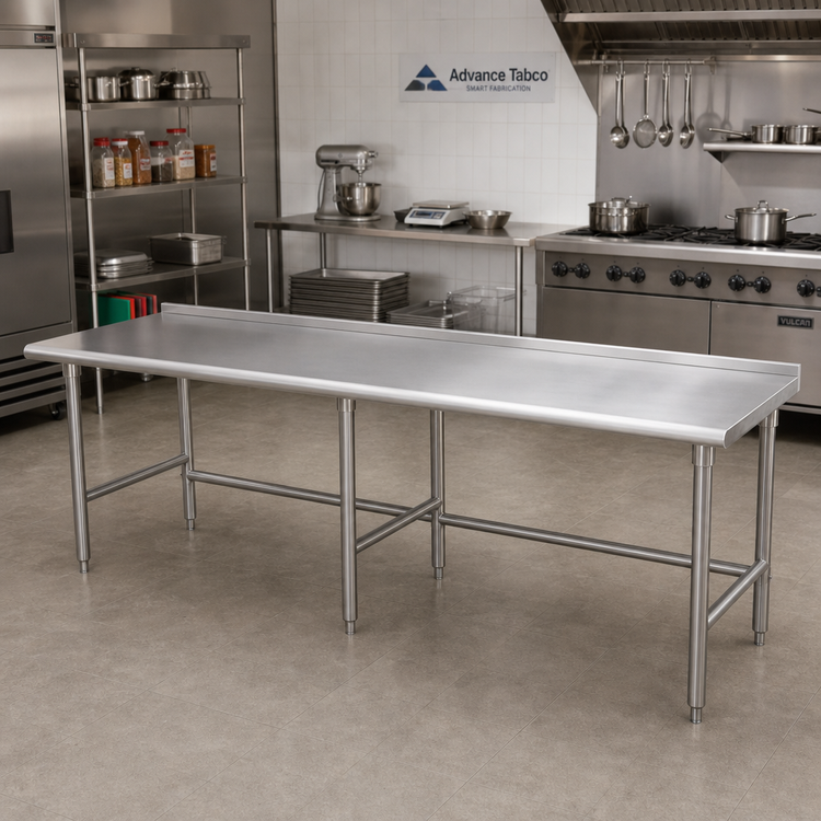 Product image #2 for Advance Tabco Premium Series 144-Inch x 30-Inch Open Base Stainless Steel Work Table with 1-1/2-Inch Rear Up-Turn