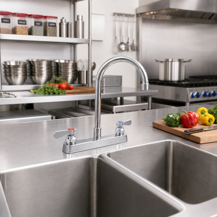 Product image #2 for OptiFlow Heavy Duty Solid Body Deck Mount Manual Faucet with 5-Inch Gooseneck Spout, 8-Inch OC