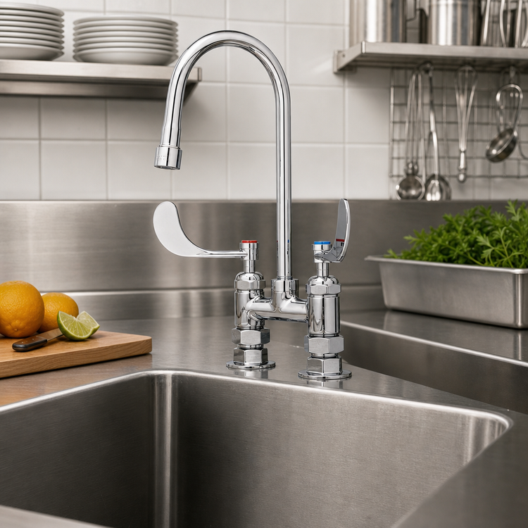 Product image #2 for T&S Brass B-0328-CR Deck-Mount Bar Faucet, 4 in. Centers, Gooseneck Spout, 2.2 GPM