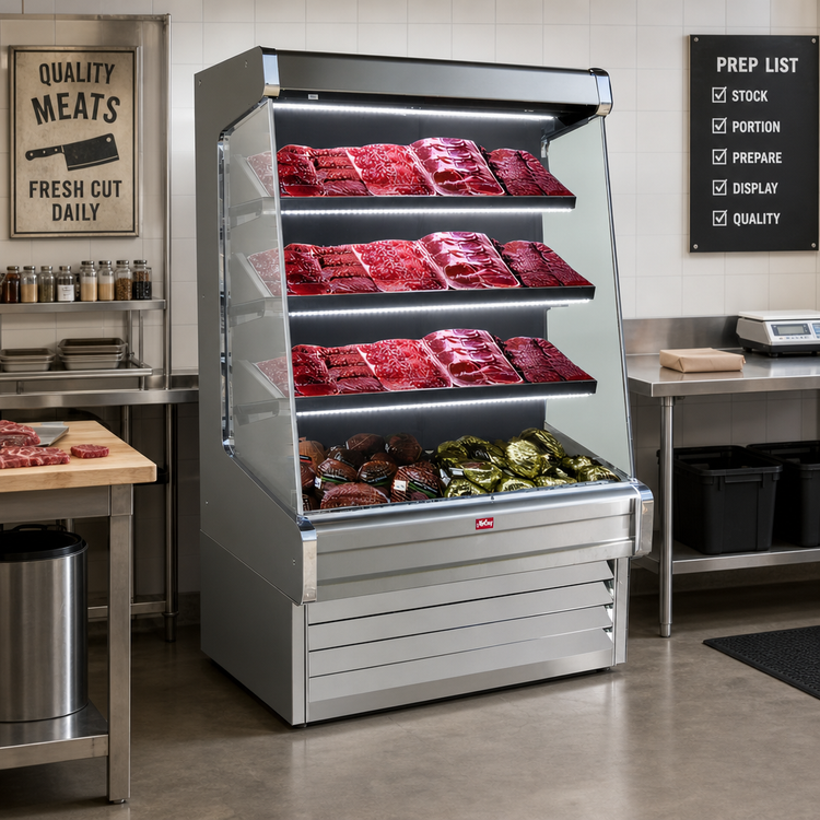 Product image #2 for Howard-McCray Ovation Series 39-Inch Remote Meat Open Merchandiser with 3 LED Lighted Shelves