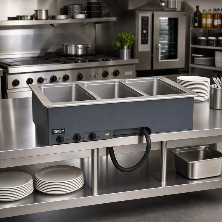 Product image #2 for Vollrath Three-Well Drop-In Electric Hot Food Well Unit, Wet Operation, Manifold Drain, 208-240V
