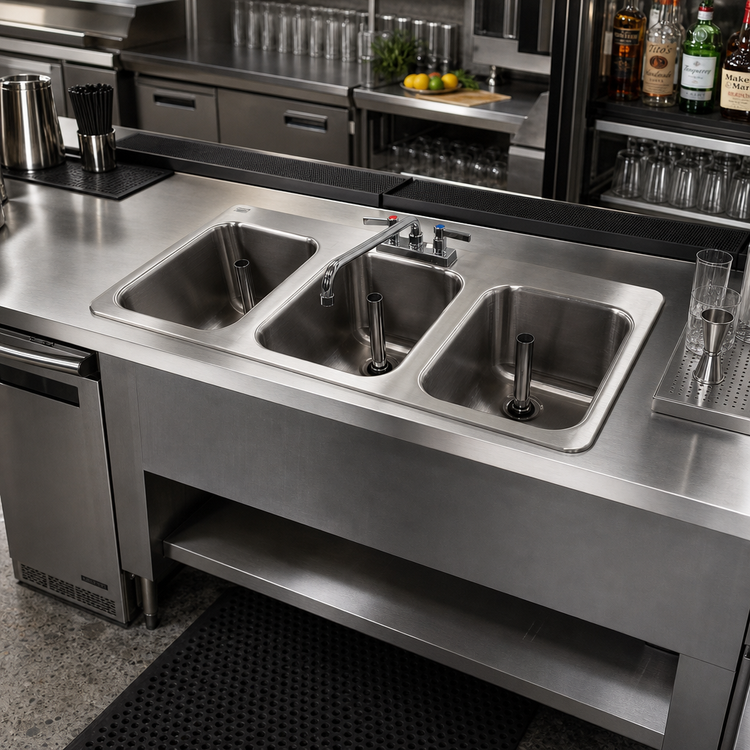 Product image #2 for Advance Tabco Bar King Supreme Drop-In 3-Compartment Bar Sink with Faucet, 38 x 19 Inches