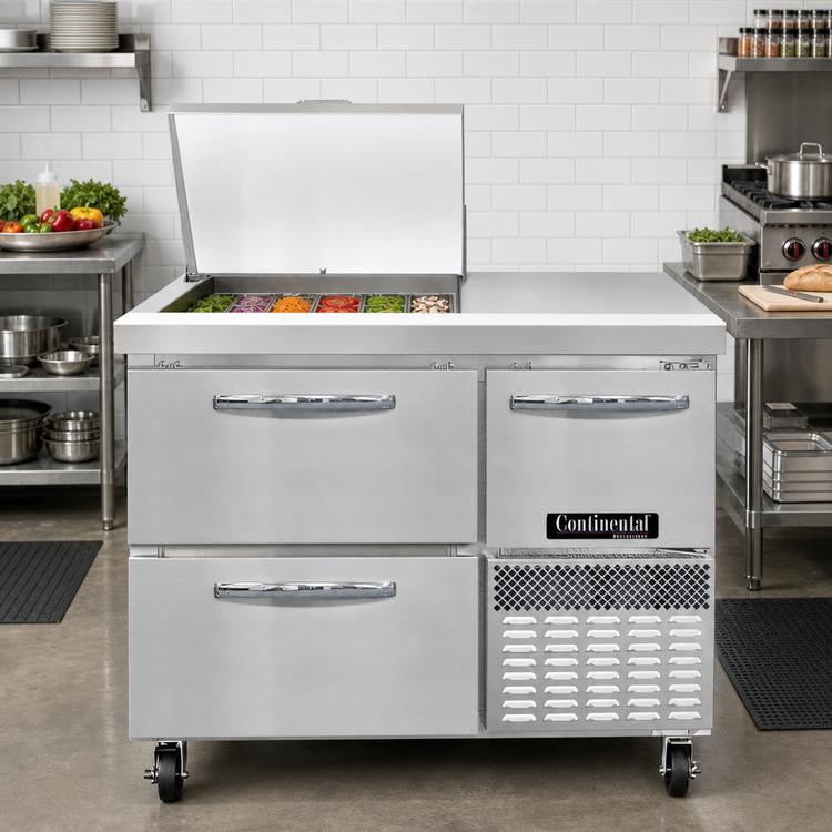 Product image #2 for Continental Refrigerator RA43N9M-D 43" Refrigerated Sandwich Prep Table with 9-Pan Mighty Top and Drawers